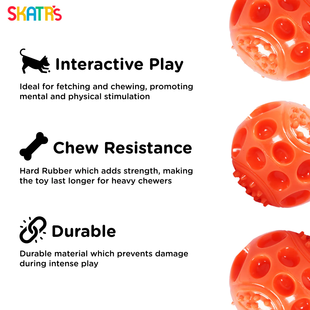 Skatrs Rubber Squeezy Ball Toy for Dogs and Cats (Orange) - Image 4