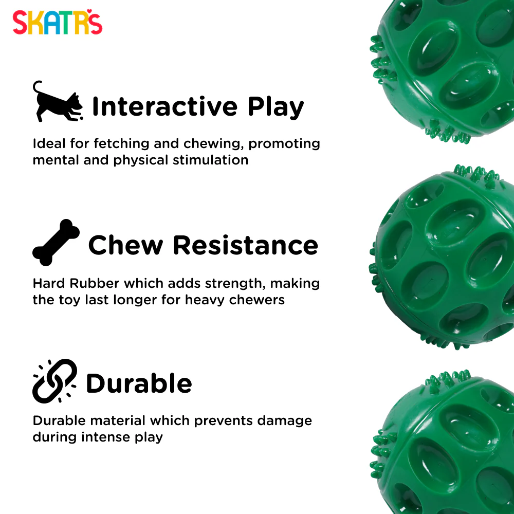 Skatrs Rubber Squeezy Ball Toy for Dogs and Cats (Green) - Image 4