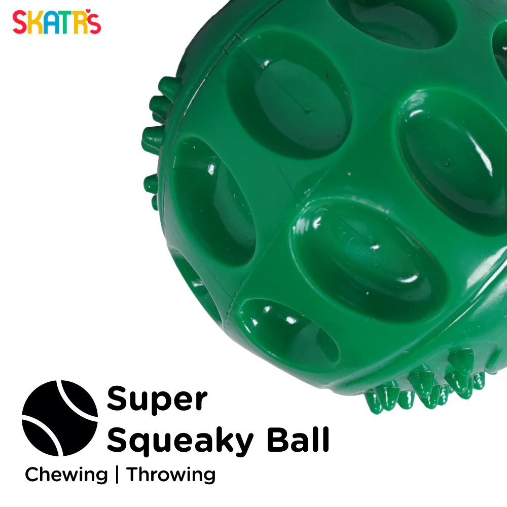 Skatrs Rubber Squeezy Ball Toy for Dogs and Cats (Green) - Image 3