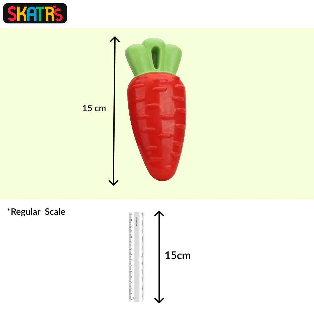 Skatrs Rubber Squeaky Carrot Chew Toy for Dogs (Red) | For Heavy Chewers | Small & Medium Dogs - Image 2