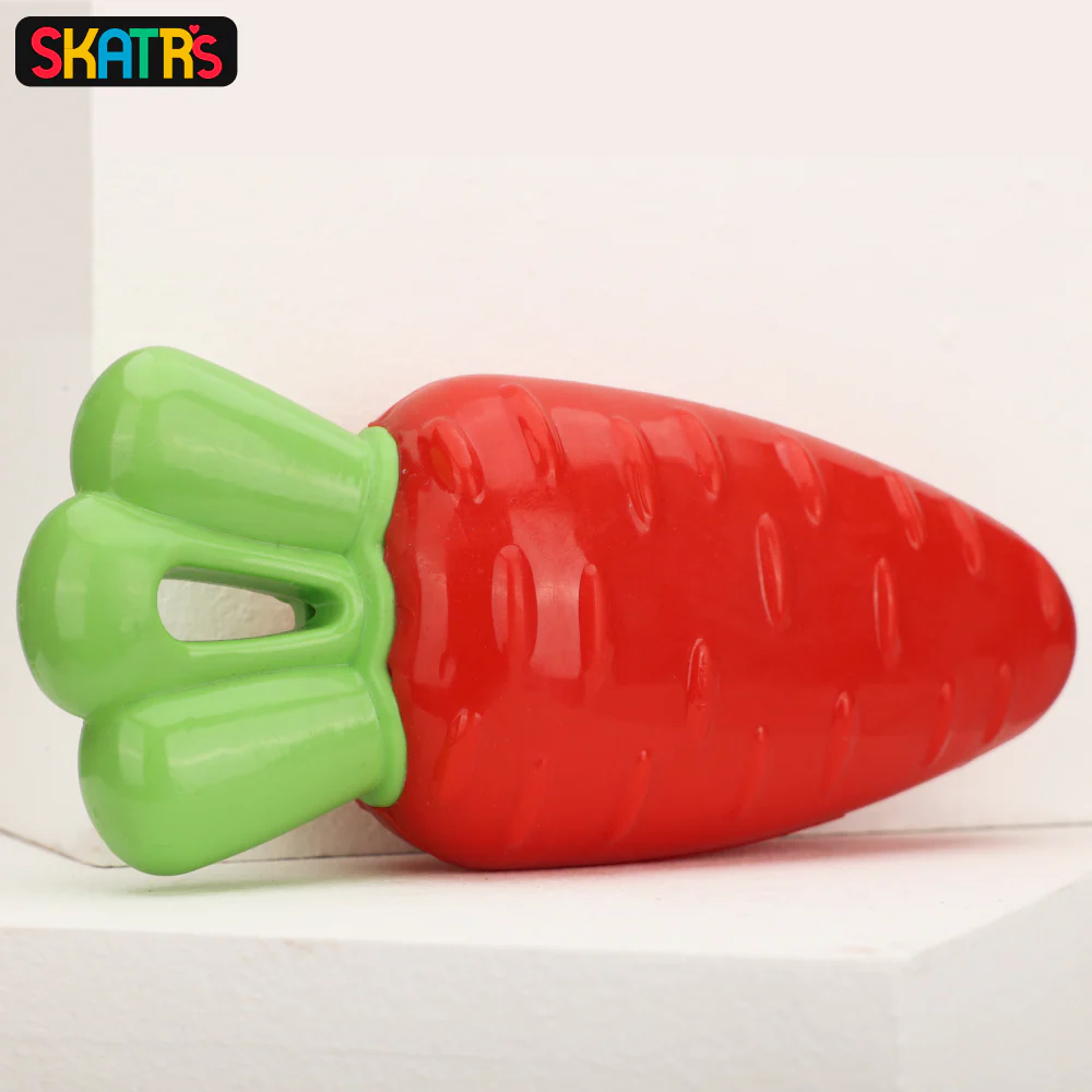 Skatrs Rubber Squeaky Carrot Chew Toy for Dogs (Red) | For Heavy Chewers | Small & Medium Dogs - Image 3