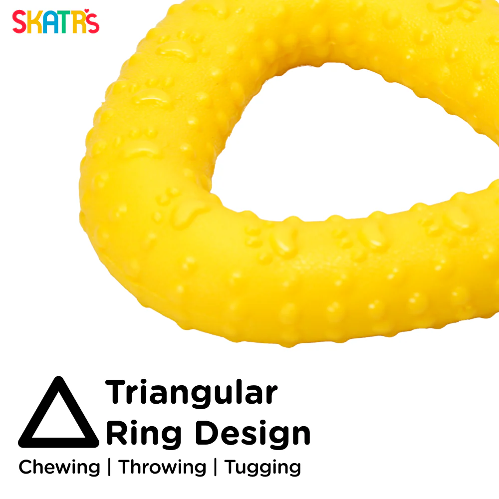 Skatrs Rubber Triangular Ring toy for Dogs and Cat  (Yellow) - Image 2