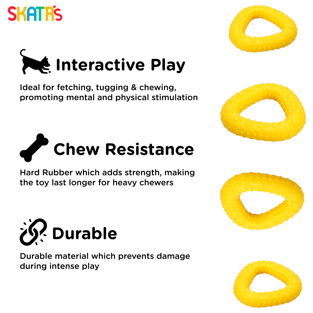 Skatrs Rubber Triangular Ring toy for Dogs and Cat  (Yellow) - Image 3