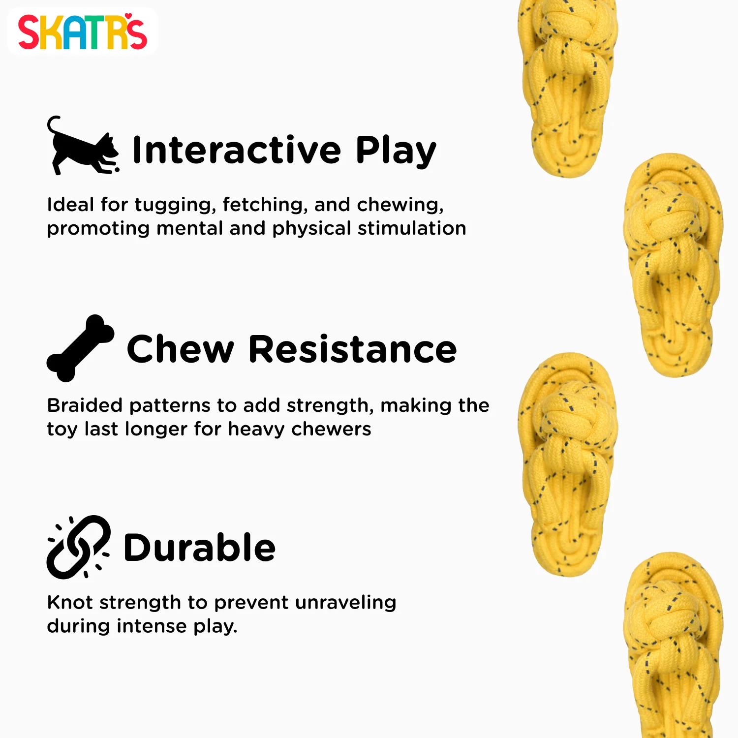 Skatrs Sandal Shaped Hand Made, Durable Rope Chew Toy for Dogs & Cats (Light Yellow) - Image 3