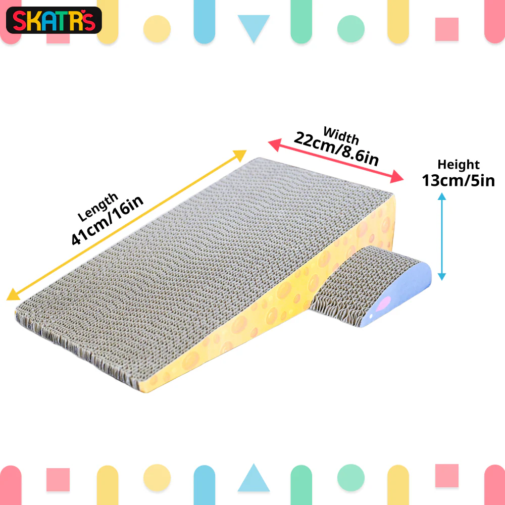 Skatrs Say Cheese Corrugated Cardboard Scratcher Pad Toy with Catnip for Cats (Length 41cm) - Image 3