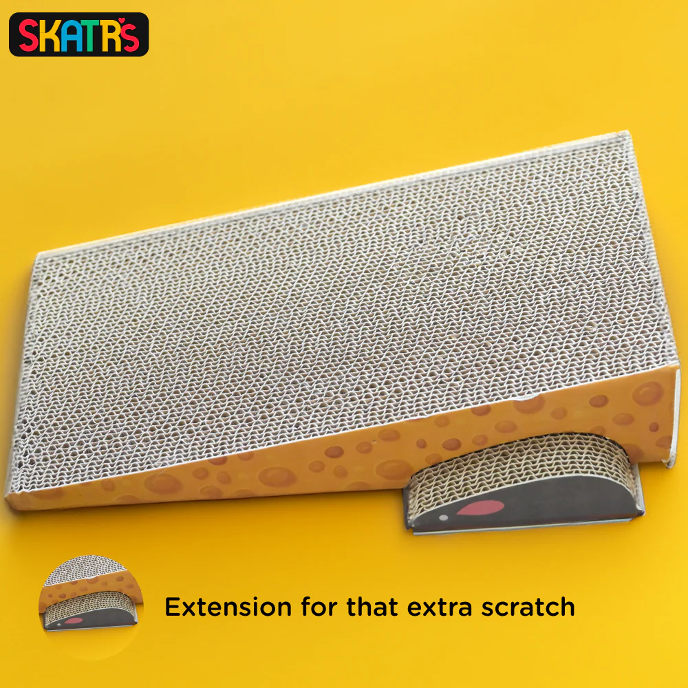 Skatrs Say Cheese Corrugated Cardboard Scratcher Pad Toy with Catnip for Cats (Length 41cm) - Image 6