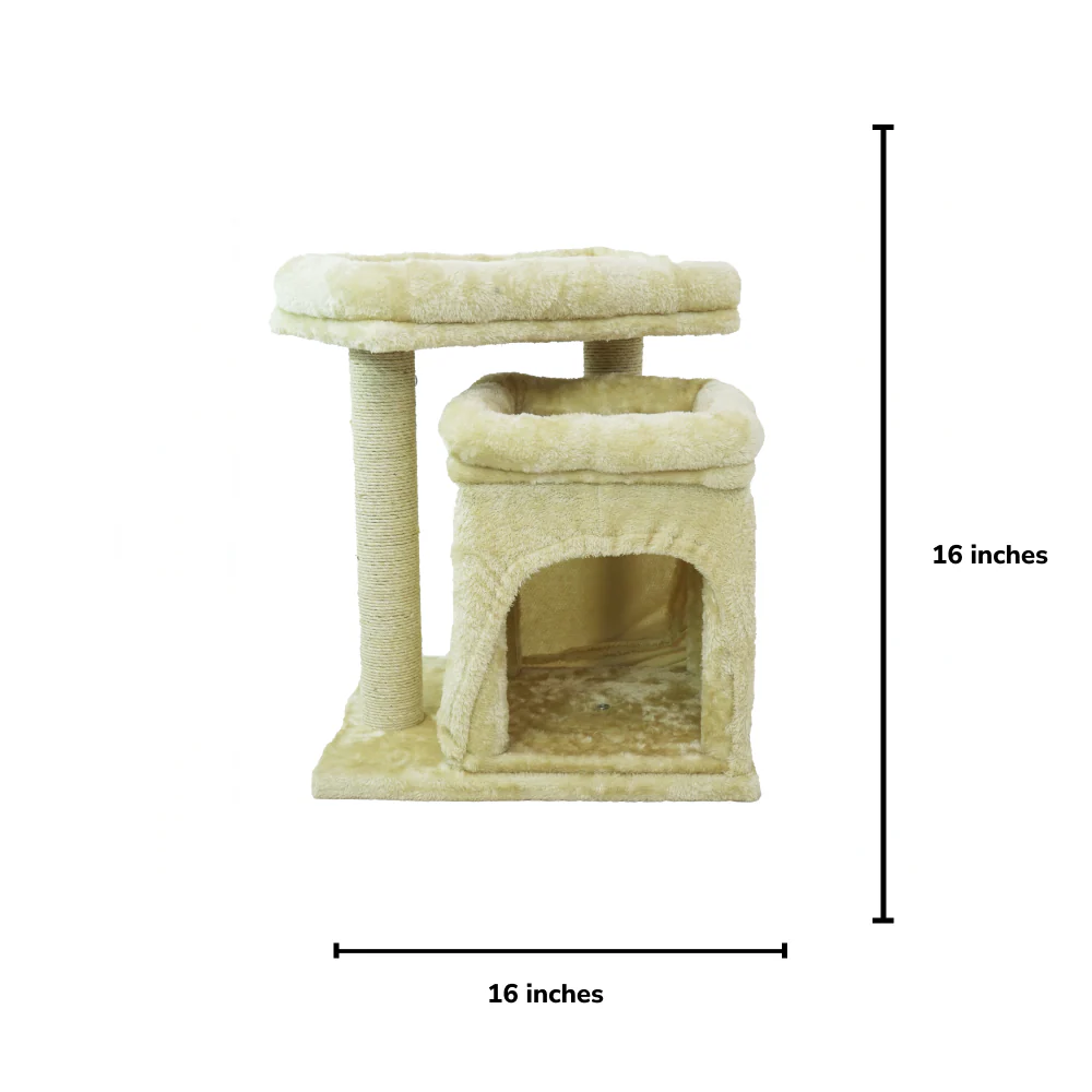 Skatrs Scratching Post Activity Tree Condo, Fur Fabric for Cats (Beige) - Image 2