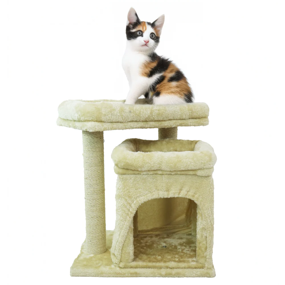 Skatrs Scratching Post Activity Tree Condo, Fur Fabric for Cats (Beige) - Image 4