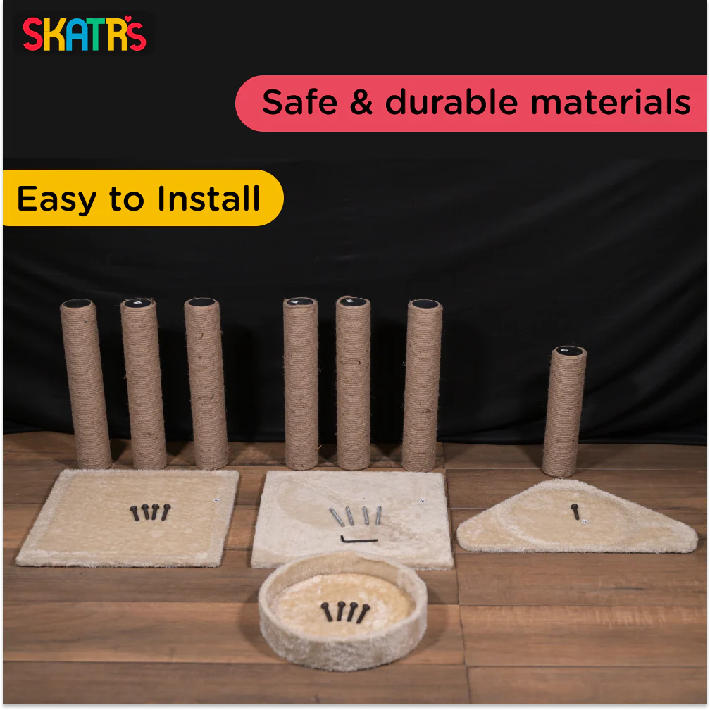 Skatrs Scratchy Wonderland Jumbo Multi Level Cat Tree with Sisal Posts Toy and Whisker Wonder Cat Scratcher with 2g Premium Catnip Combo - Image 5