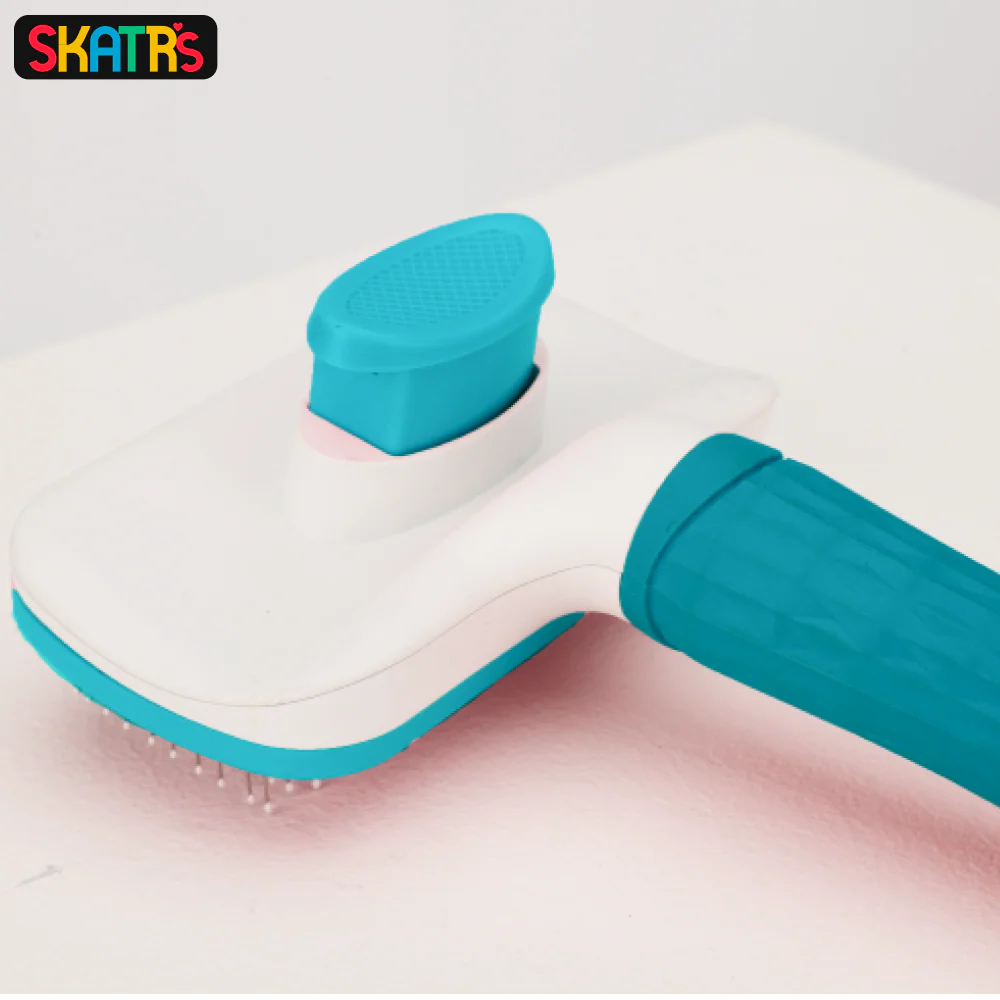 Skatrs Self Clean Slicker Brush with Metal Bristles for Dogs and Cats (Blue) - Image 3