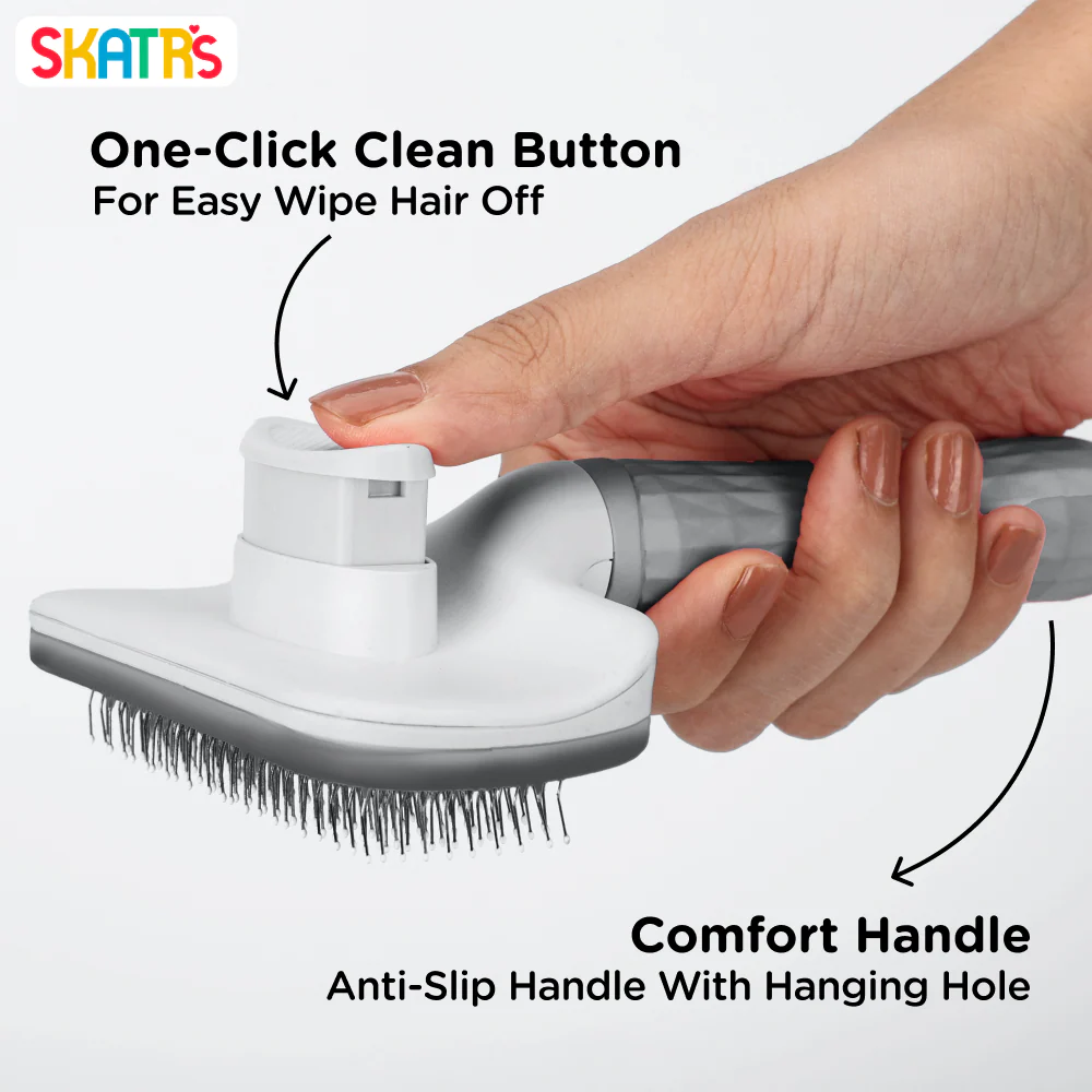 Skatrs Self Clean Slicker with Metal Bristles Brush for Dogs and Cats (Grey) - Image 3