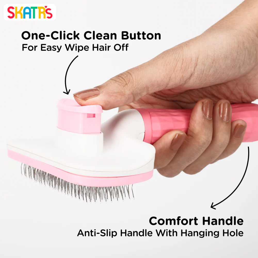 Skatrs Self Clean Slicker Brush with Metal Bristles for Dogs and Cats (Pink) - Image 2