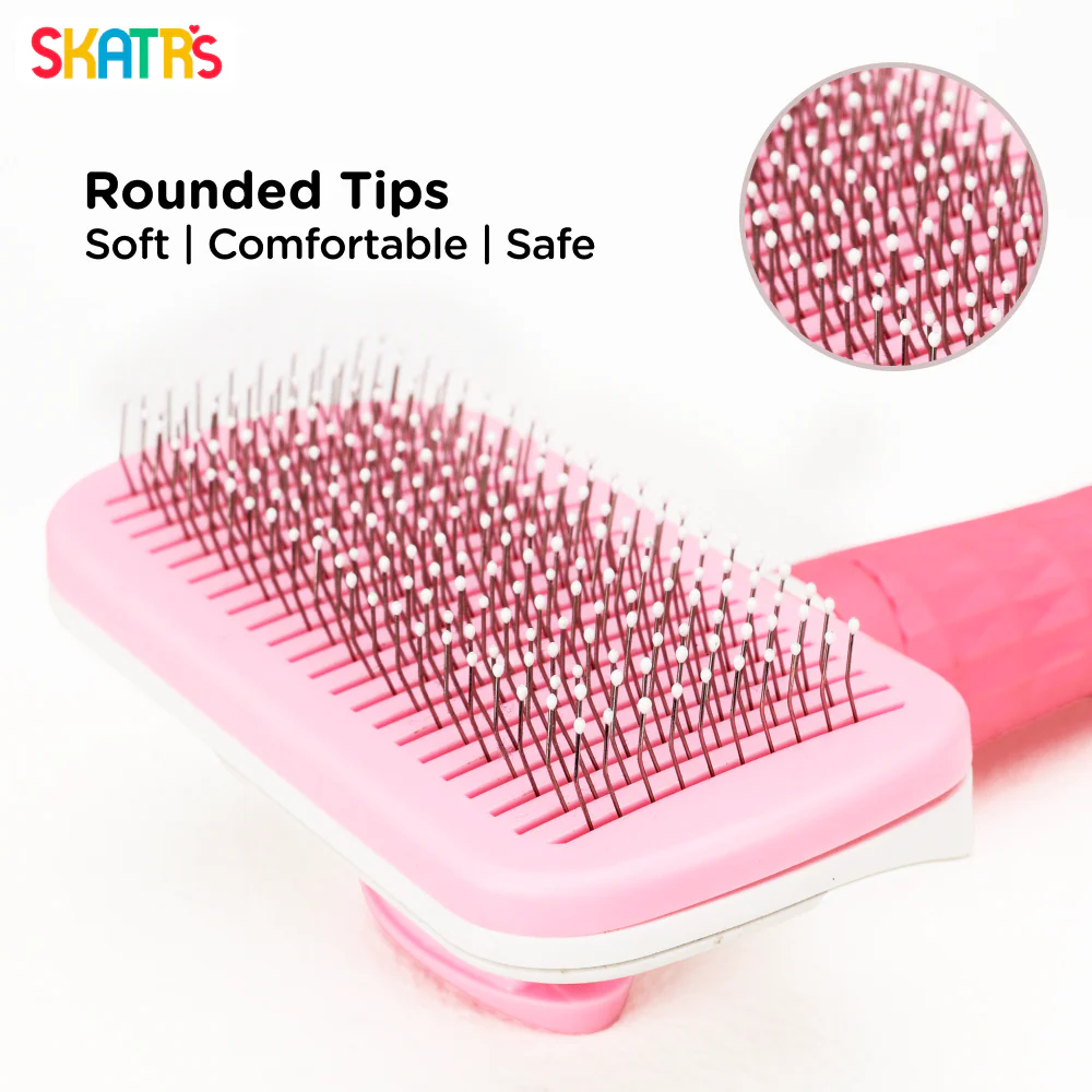 Skatrs Self Clean Slicker Brush with Metal Bristles for Dogs and Cats (Pink) - Image 3
