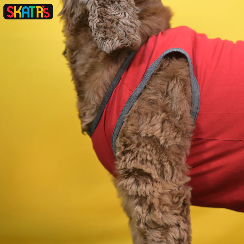 Skatrs Sloppy Kisser Printed Summer Cotton T Shirt for Dogs and Cats (Red) - Image 5