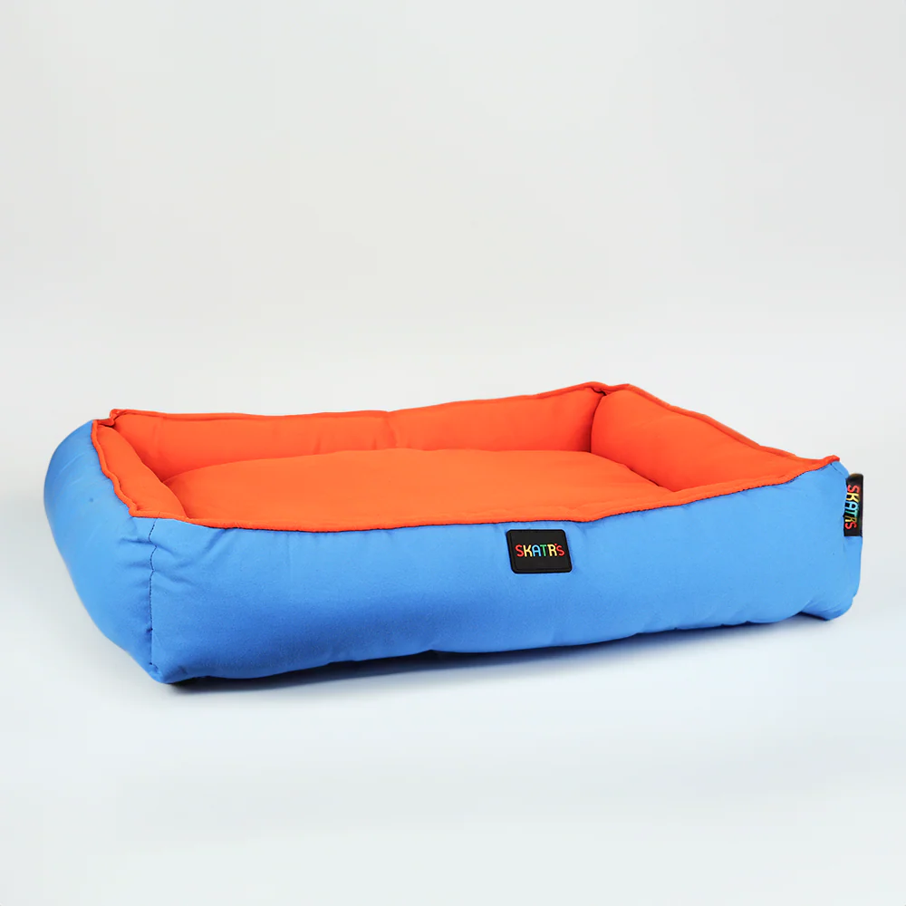 Skatrs Square Shaped Bed for Dogs & Cats (Orange & Blue) - Image 2