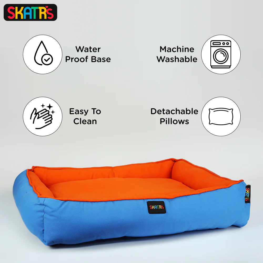 Skatrs Square Shaped Bed for Dogs & Cats (Orange & Blue) - Image 6