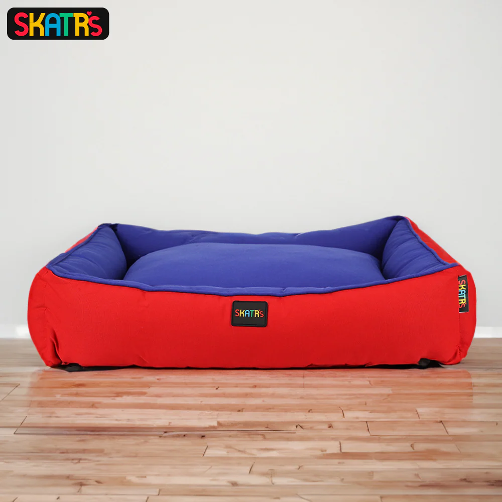 Skatrs Square Shaped Bed for Dogs & Cats (Red & Blue) - Image 2
