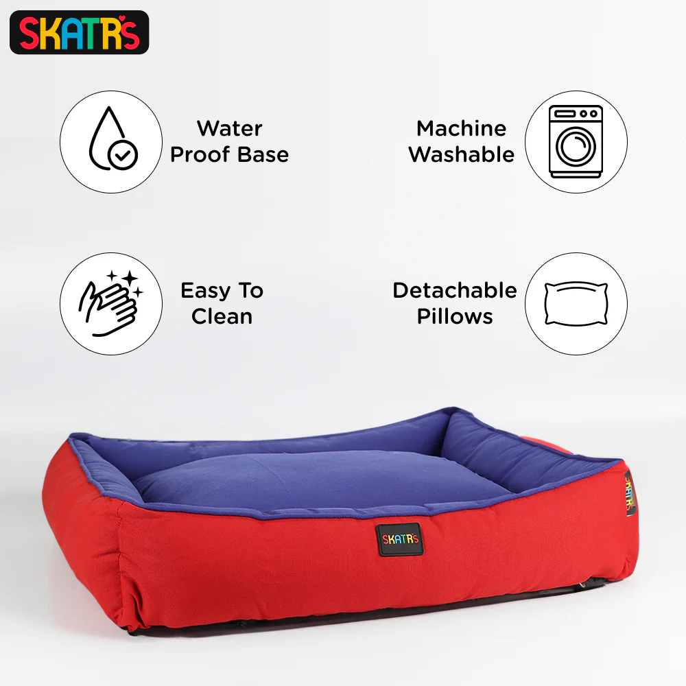 Skatrs Square Shaped Bed for Dogs & Cats (Red & Blue) - Image 7