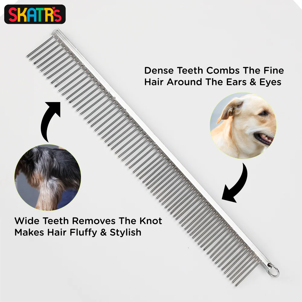 Skatrs Stainless Steel Rounded Teeth Grooming Comb Brush Dogs and Cats (Silver) - Image 3