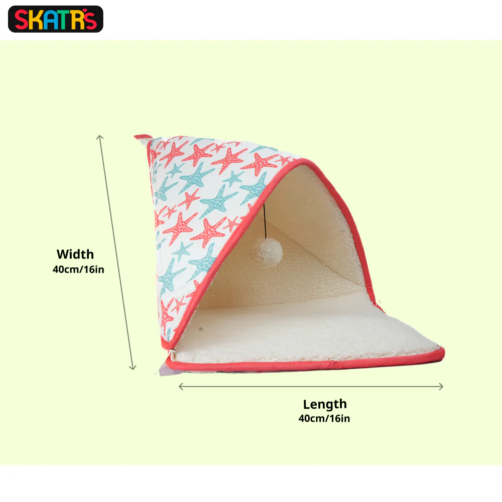Skatrs Cozy Tent for Cats, Kittens and Small Dogs (Coral Red and Blue) - Image 2