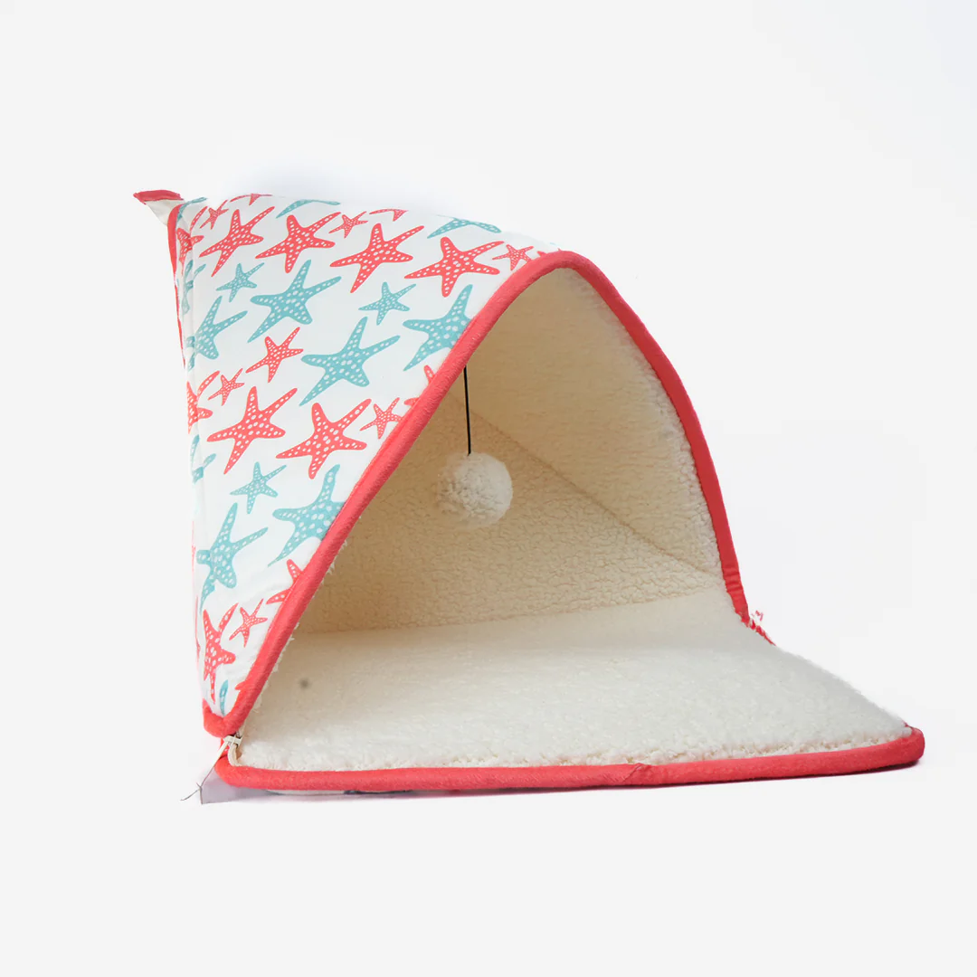 Skatrs Cozy Tent for Cats, Kittens and Small Dogs (Coral Red and Blue) - Image 9