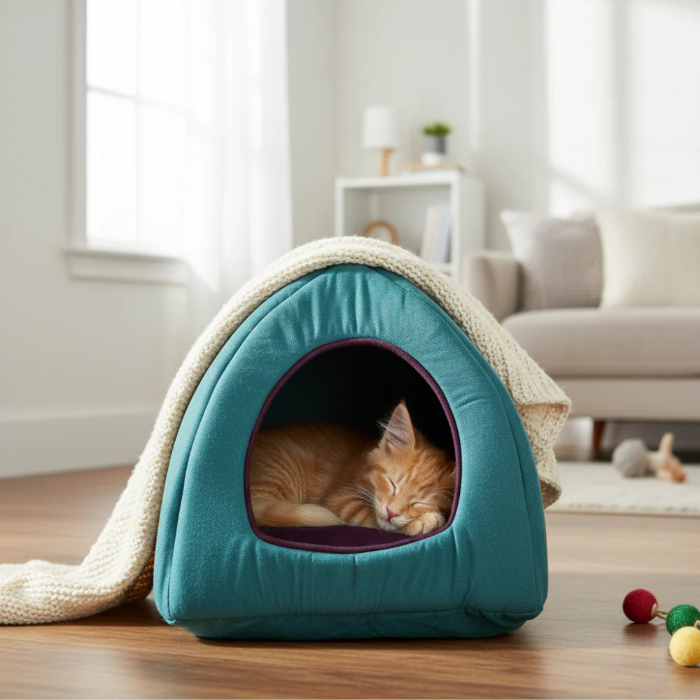 Skatrs Cozy House for Cats, Kittens and Small Dogs (Teal Blue and Purple) - Image 7