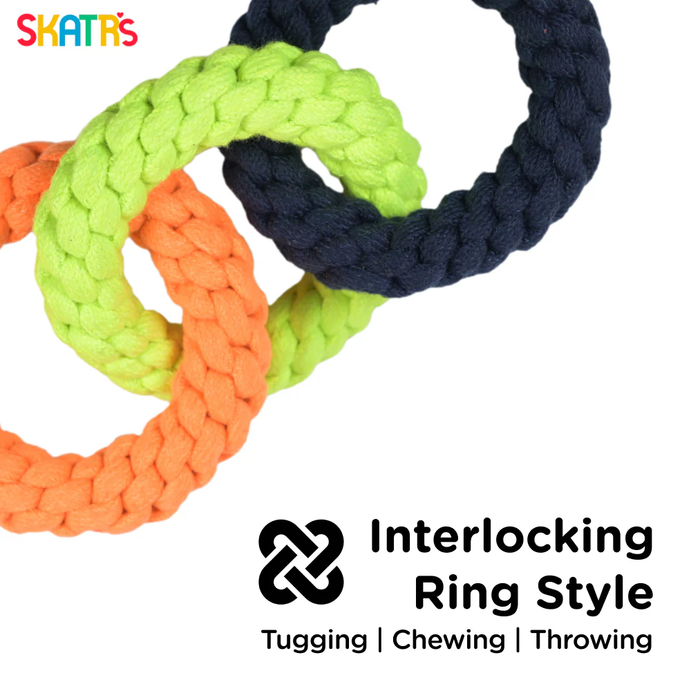 Skatrs Triple Ring Rope Chew Toy for Dogs and Cats (Neon Green/Blue/Orange) - Image 2