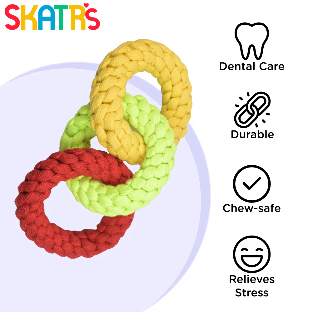 Skatrs Tennis Ball for Dogs and Triple Ring Rope Chew Toy for Dogs and Cats Combo - Image 6
