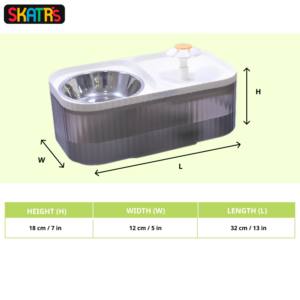 Skatrs Water Fountain with Food Bowl & Adapter for Dogs and Cats (Grey/White) - Image 2