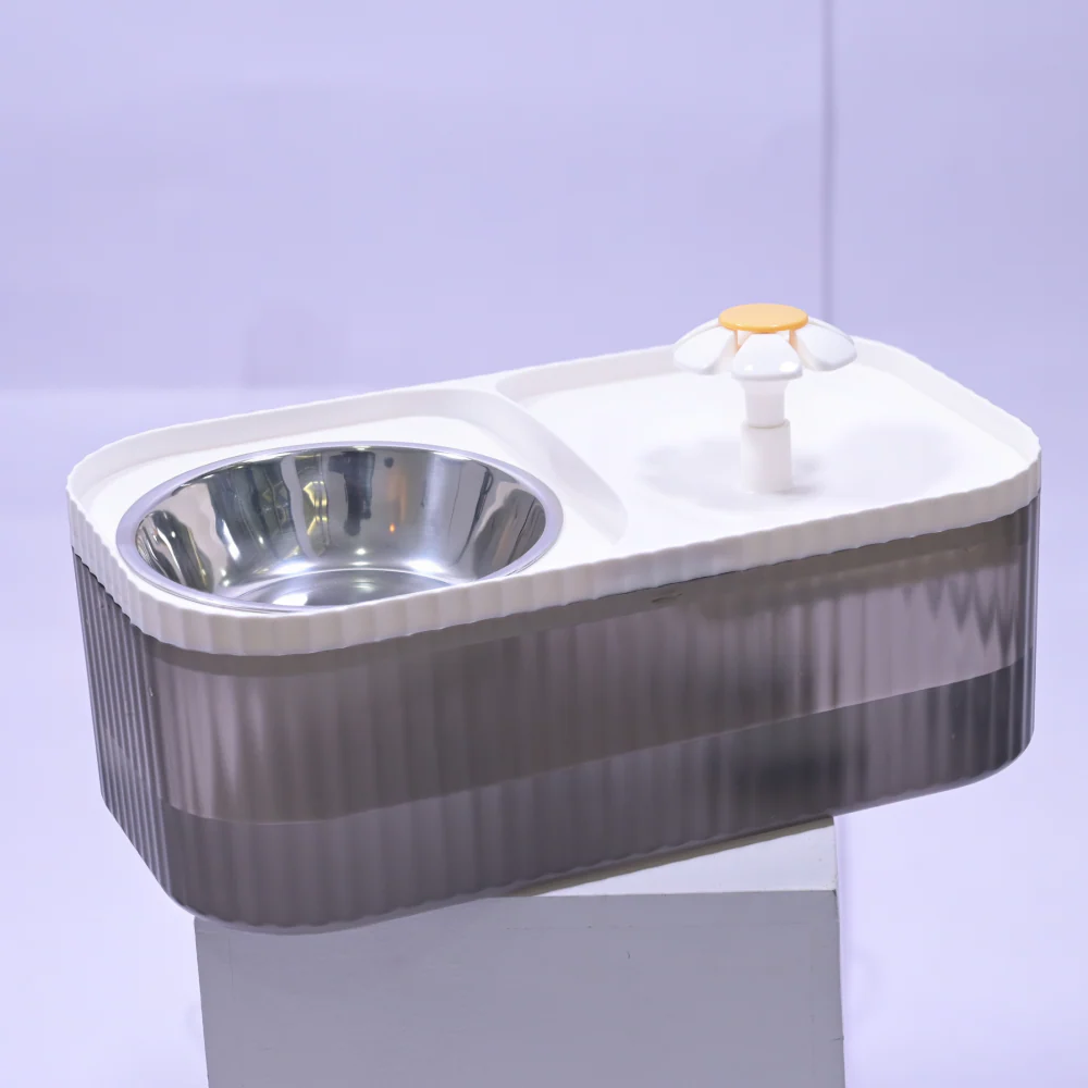 Skatrs Water Fountain with Food Bowl & Adapter for Dogs and Cats (Grey/White) - Image 3
