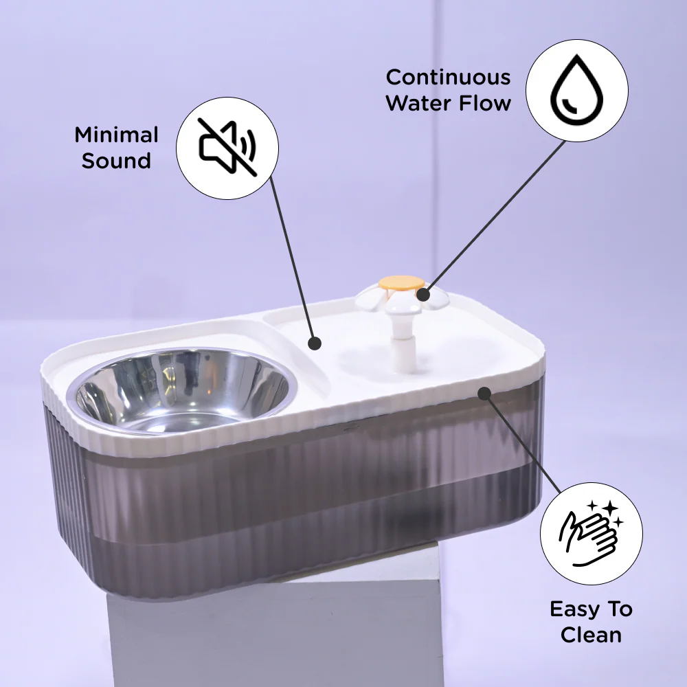 Skatrs Water Fountain with Food Bowl & Adapter for Dogs and Cats (Grey/White) - Image 4