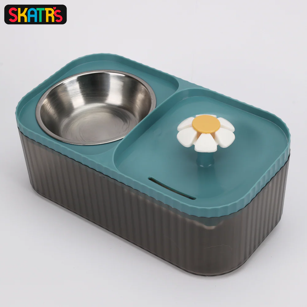 Skatrs Water Fountain with Food Bowl & Adapter for Dogs and Cats (Blue) - Image 2