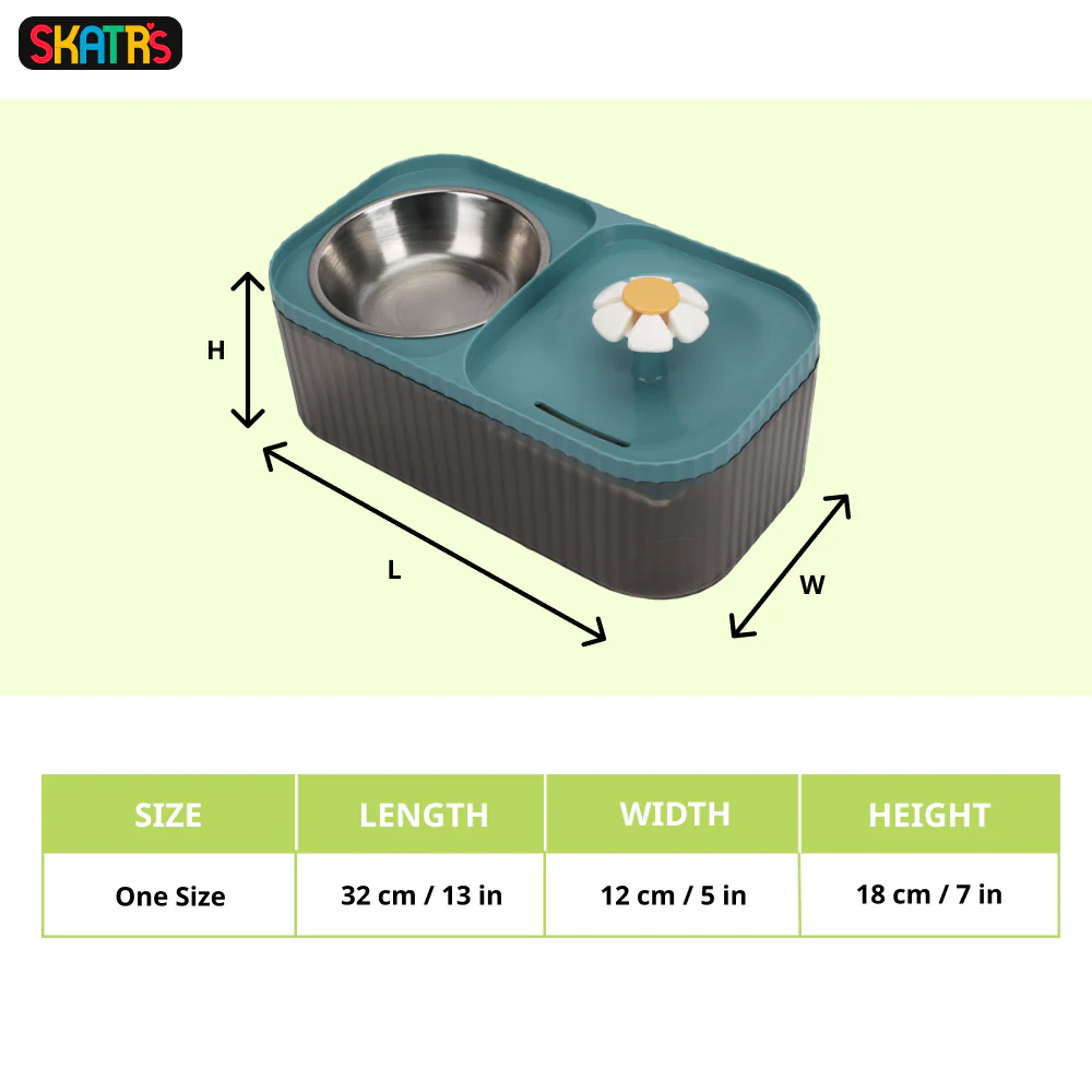 Skatrs Water Fountain with Food Bowl & Adapter for Dogs and Cats (Blue) - Image 3