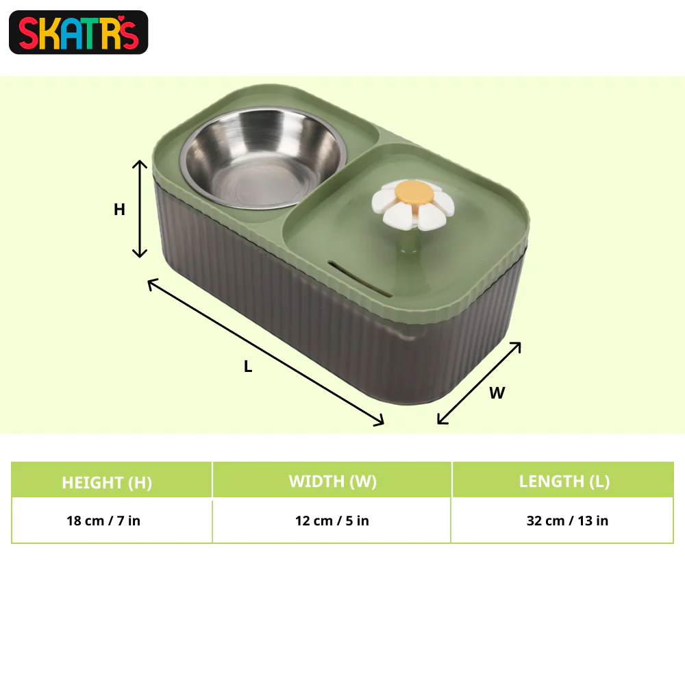 Skatrs Water Fountain with Food Bowl & Adapter for Dogs and Cats (Green) - Image 2