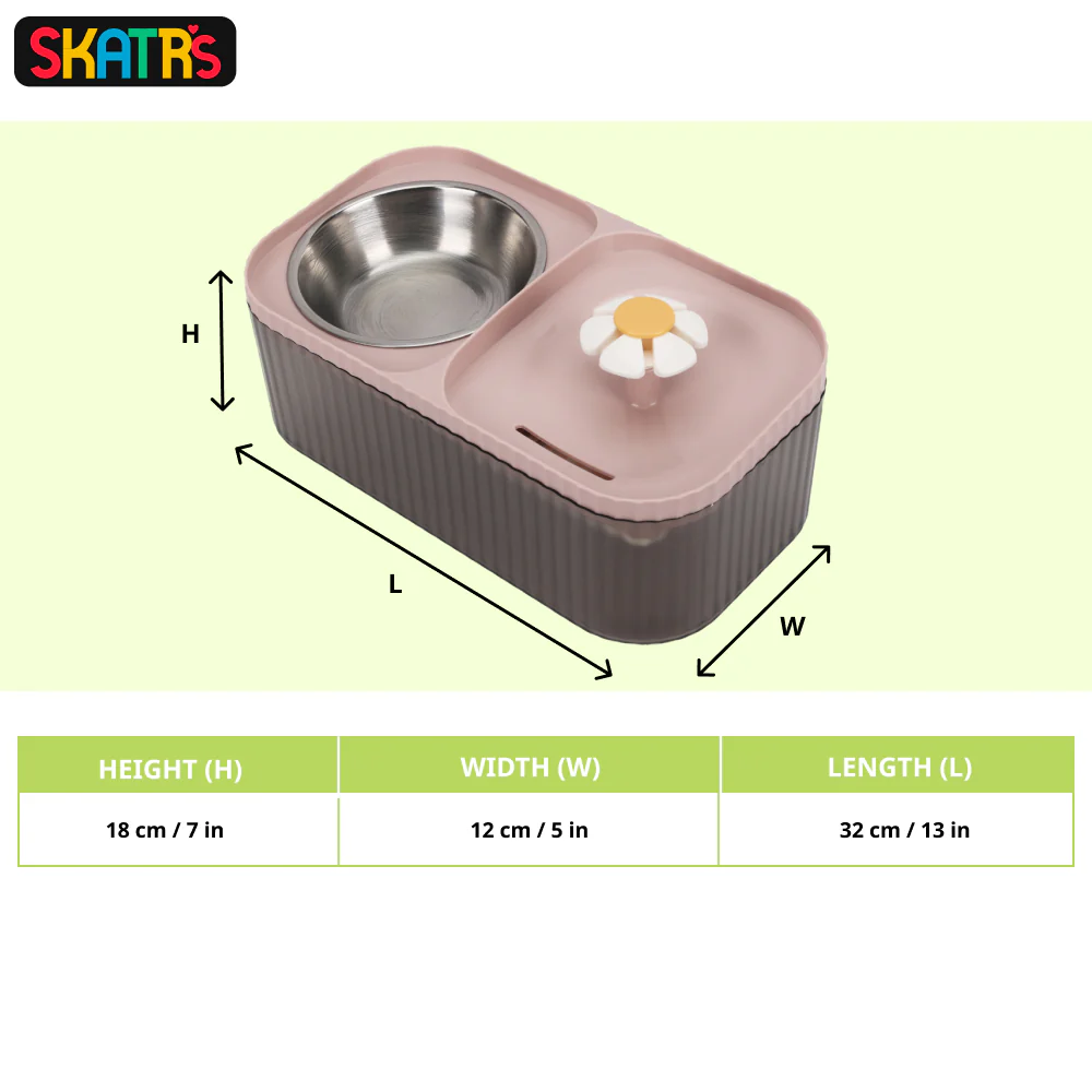 Skatrs Water Fountain with Food Bowl & Adapter for Dogs and Cats (Pink/Grey) - Image 2