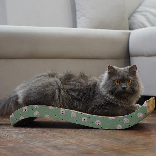 Skatrs Wave Cat Scratcher with Catnip & Yellow Rubber Ball Toy Cat Combo - Image 2