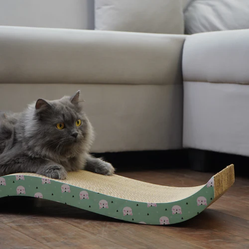 Skatrs Wave Cat Scratcher with Catnip & Yellow Rubber Ball Toy Cat Combo - Image 5