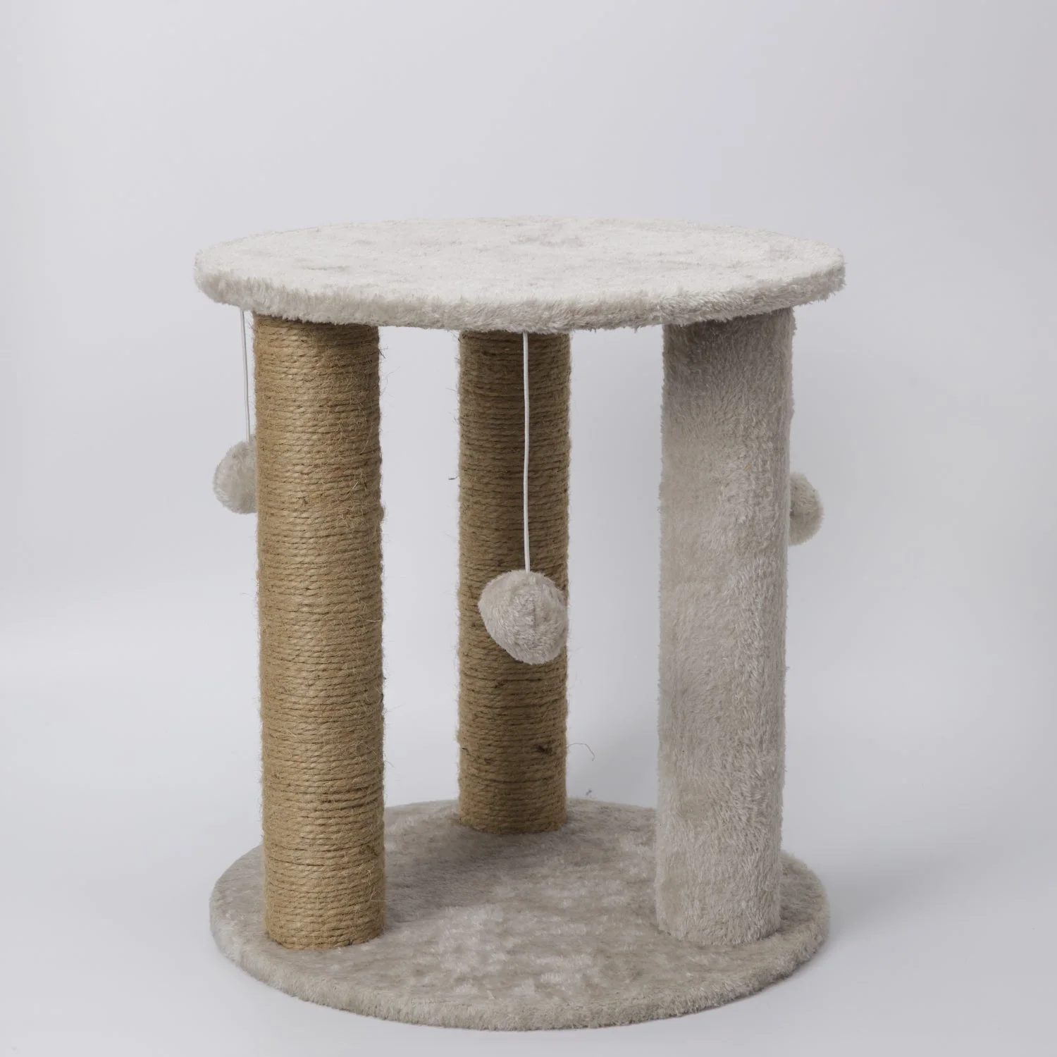 Skatrs Whisker Wonderland Circular Three Scratching Post with Hanging Pom Pom Cat Tree Toy (Grey) - Image 2