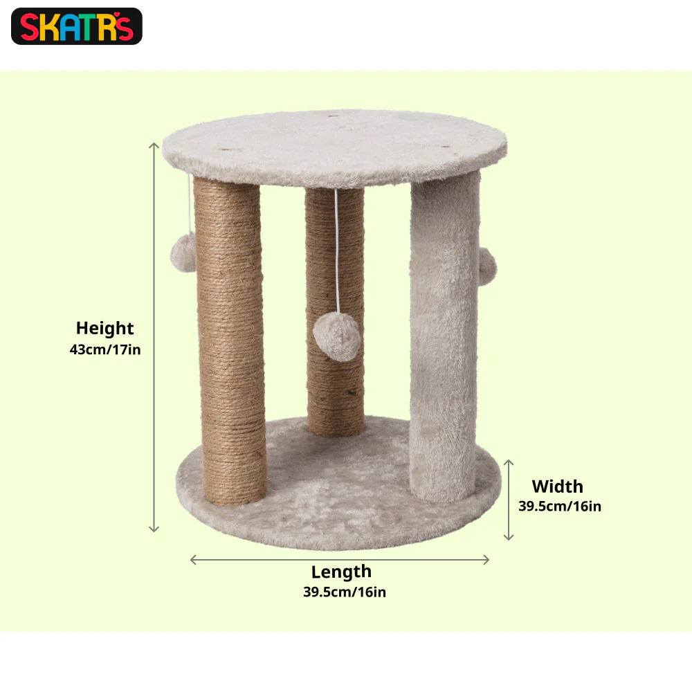 Skatrs Whisker Wonderland Circular Three Scratching Post with Hanging Pom Pom Cat Tree Toy (Grey) - Image 3