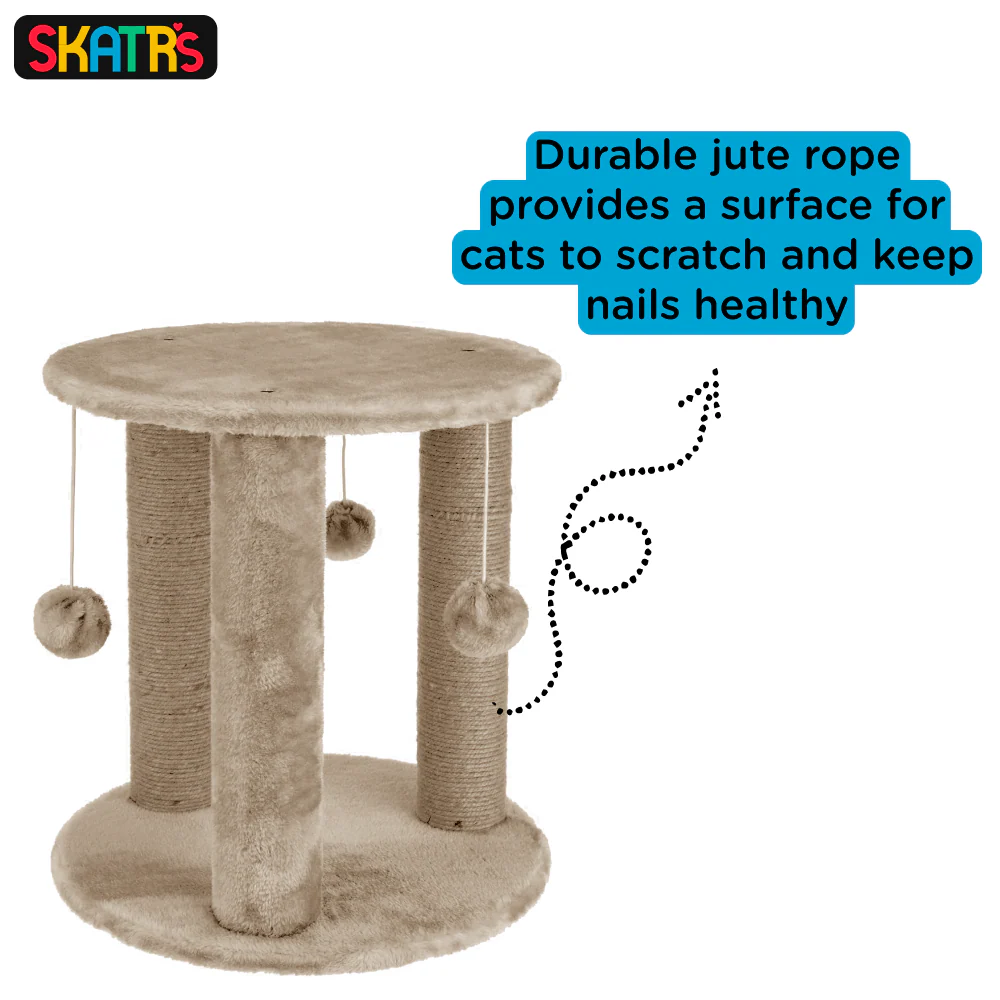 Skatrs Whisker Wonderland Circular Three Scratching Post with Hanging Pom Pom Cat Tree Toy (Beige) - Image 3
