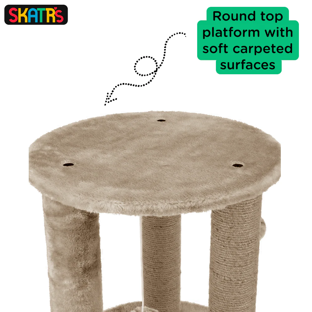 Skatrs Whisker Wonderland Circular Three Scratching Post with Hanging Pom Pom Cat Tree Toy (Beige) - Image 4