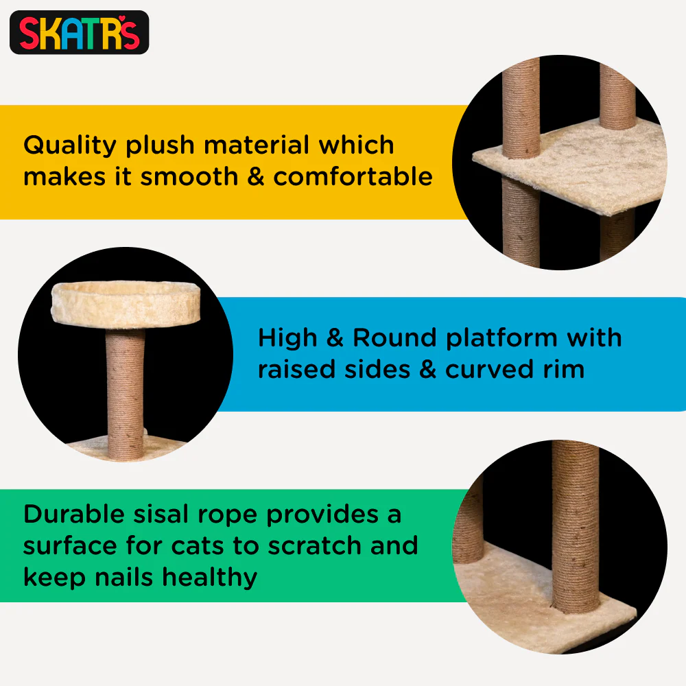 Skatrs Scratchy Wonderland Jumbo Multi Level Cat Tree with Sisal Posts Toy (Beige) - Image 3