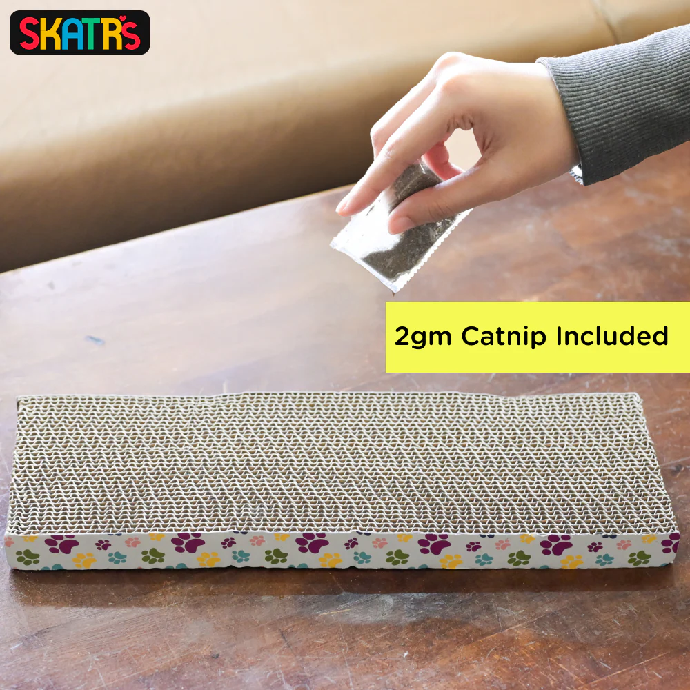Skatrs Wide Block Corrugated Cardboard Cat Scratcher for Kittens with 2g Premium Catnip Free - Image 3