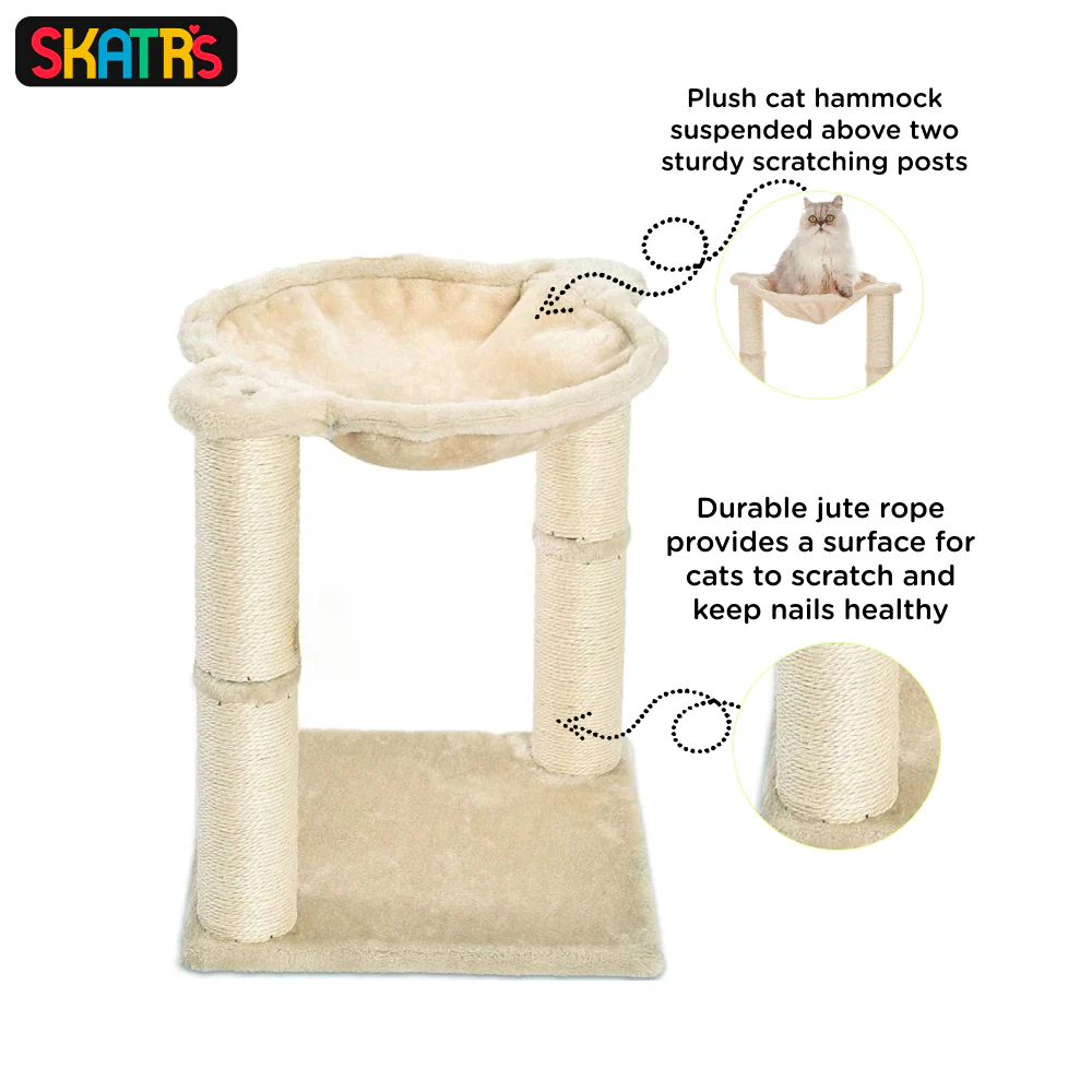 Skatrs Paw Lounge Cat Scratcher with Premium Catnip and Claw Tower Cat Tree with Hammock and Dual Scratching Post Toy Combo - Image 9