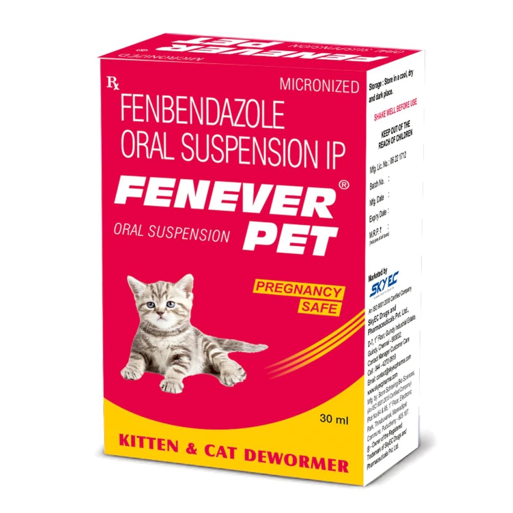Skyec Fenever Pet Oral Suspension Dewormer (Fenbendazole) 30ml for Kitten and Cats