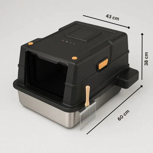 Smart Pet Covered Stainless Steel Litter Box for Cats (Black) - Image 2