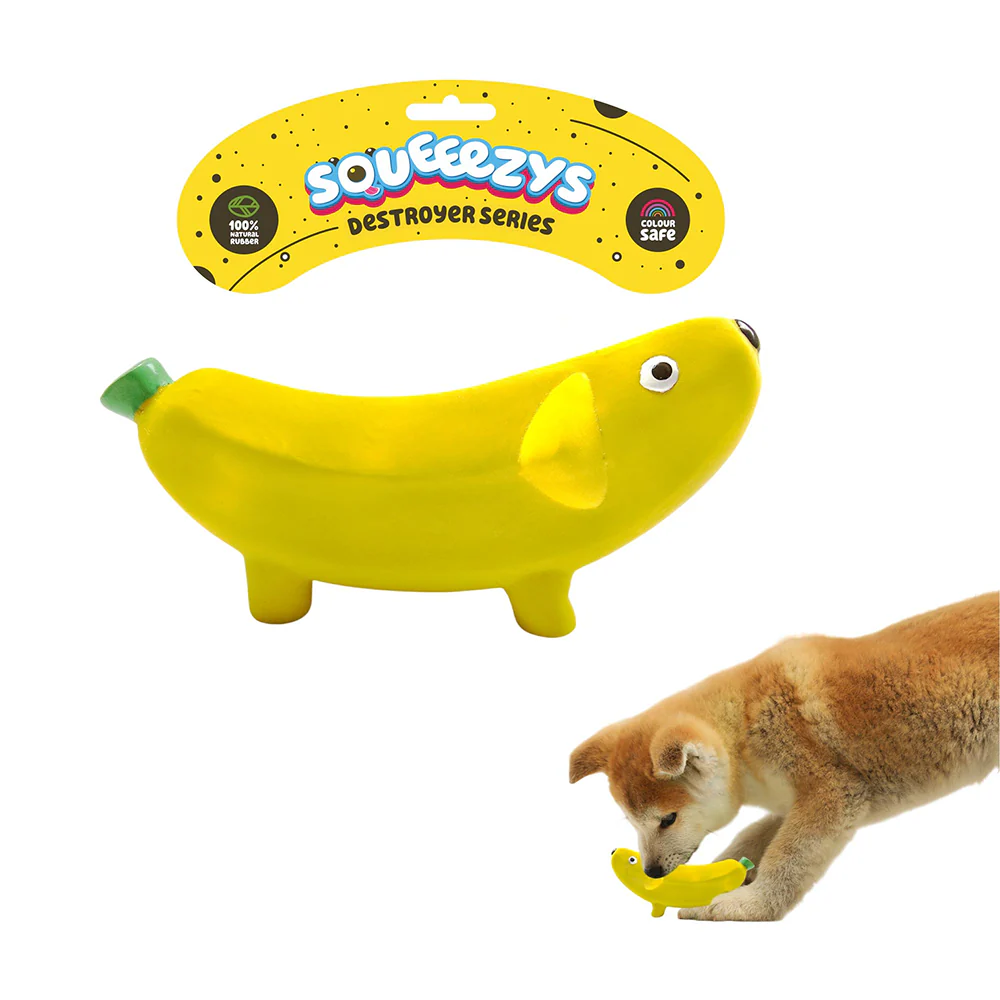 Squeeezys Latex banana Squeaky Chew Toy for Dogs (Yellow) - Image 3