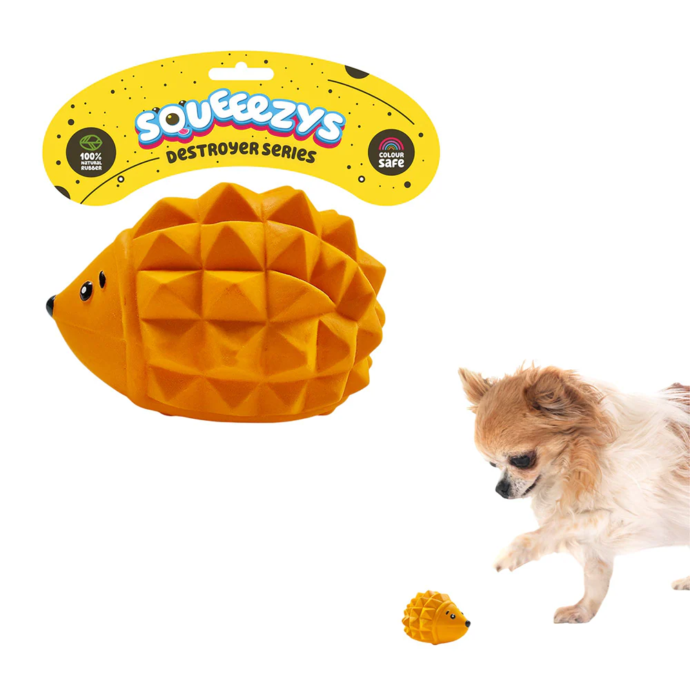 Squeeezys Latex Hedgehog Squeaky Chew Toy for Dogs (Orange) - Image 3