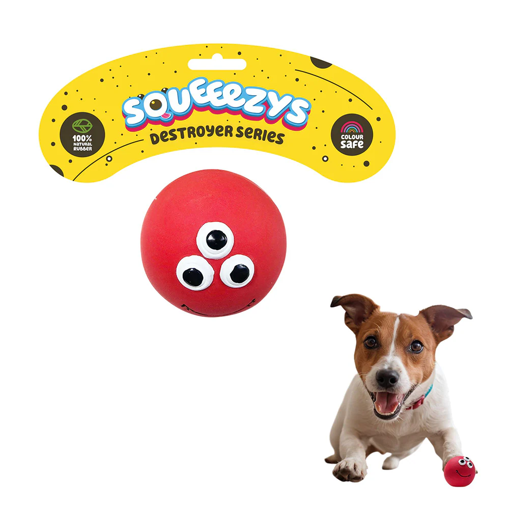 Squeeezys Latex Monster Ball Chew Toy for Dogs (Red) - Image 3