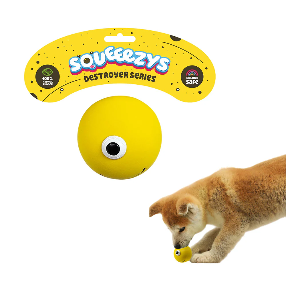 Squeeezys Latex Monster Ball Chew Toy for Dogs (Yellow) - Image 3